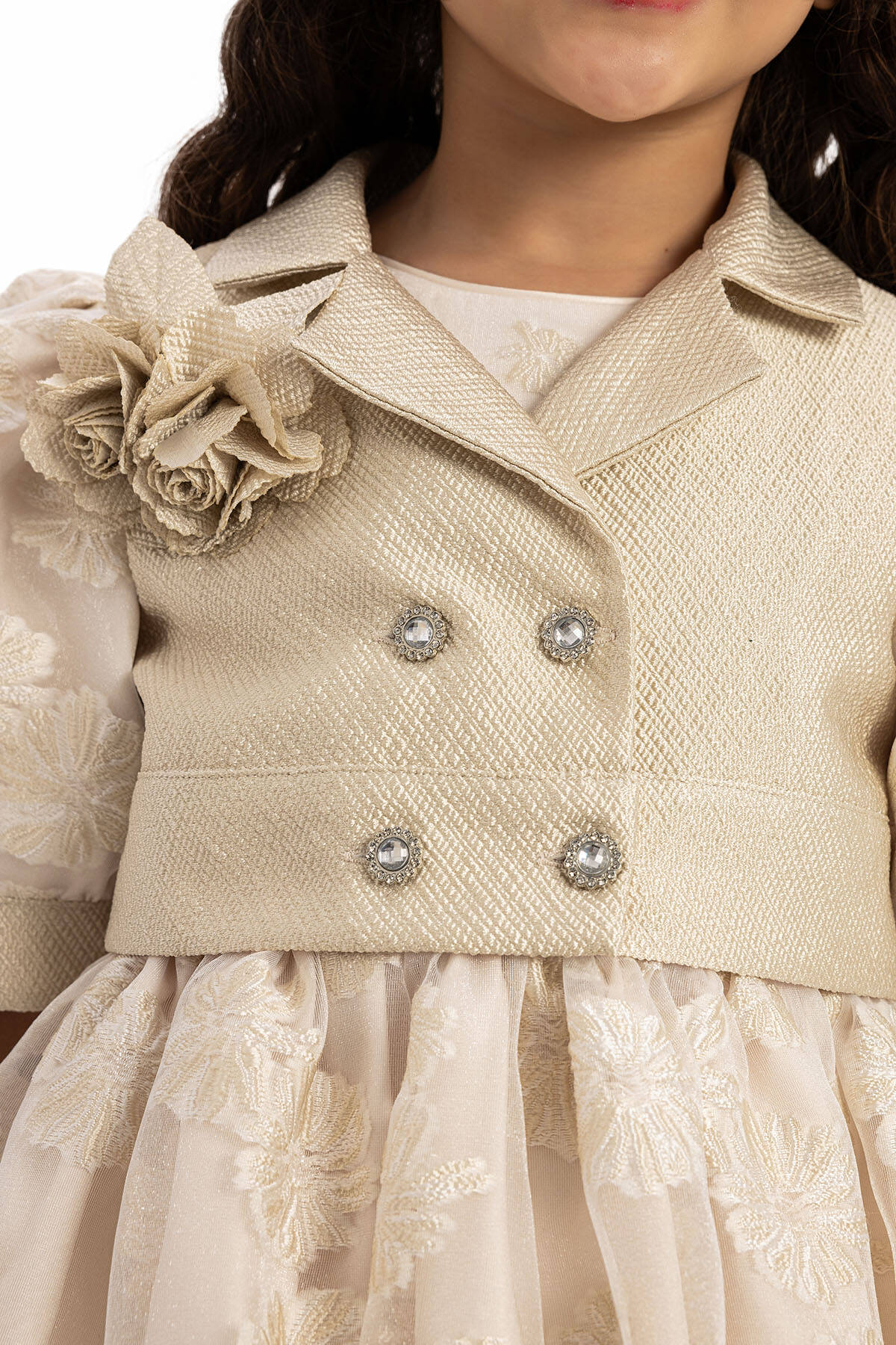 Beige Dress With Short Sleeve Bolero And Bag 3-7 Age 35369pr