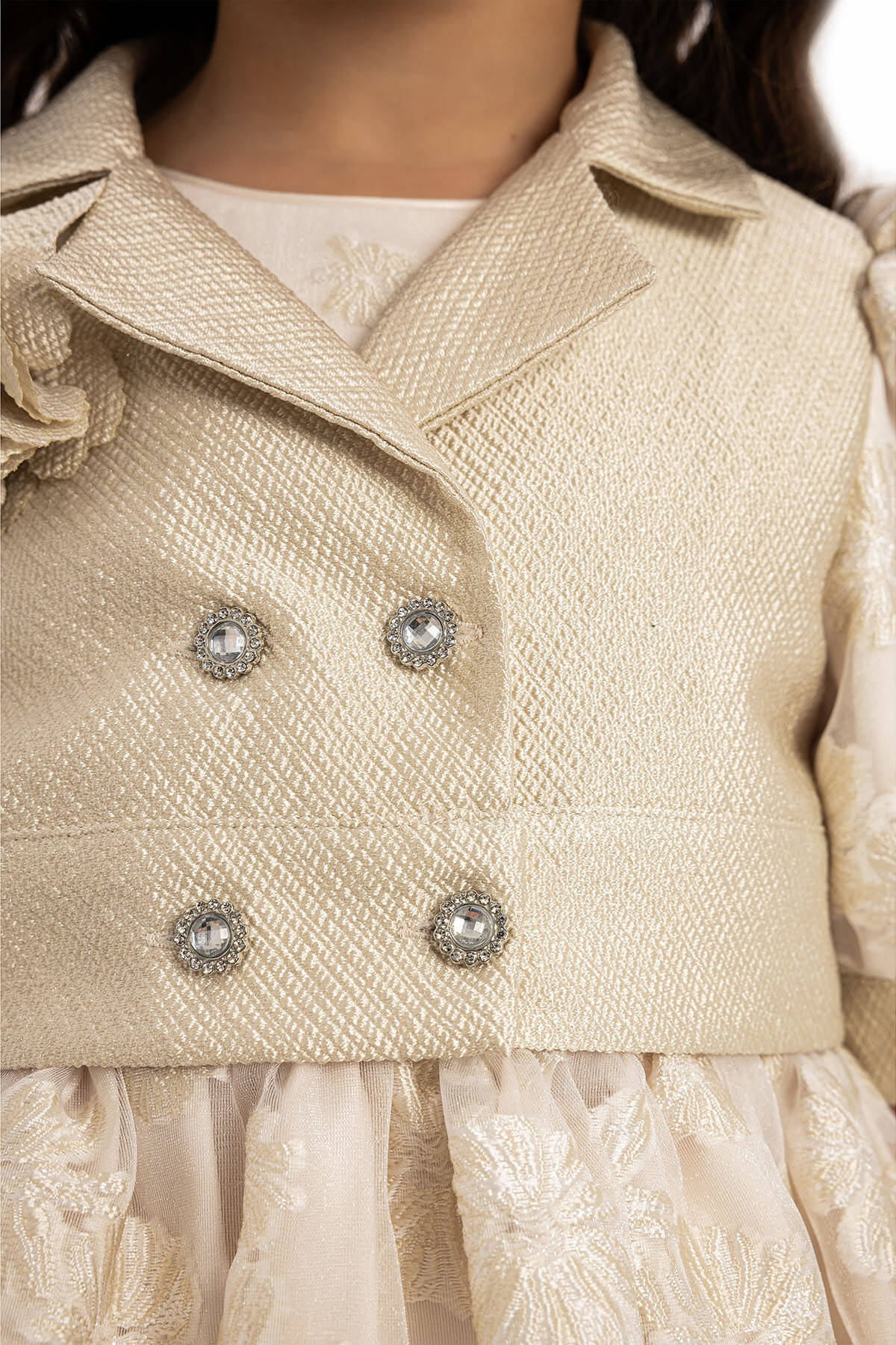 Beige Dress With Short Sleeve Bolero And Bag 3-7 Age 35369pr