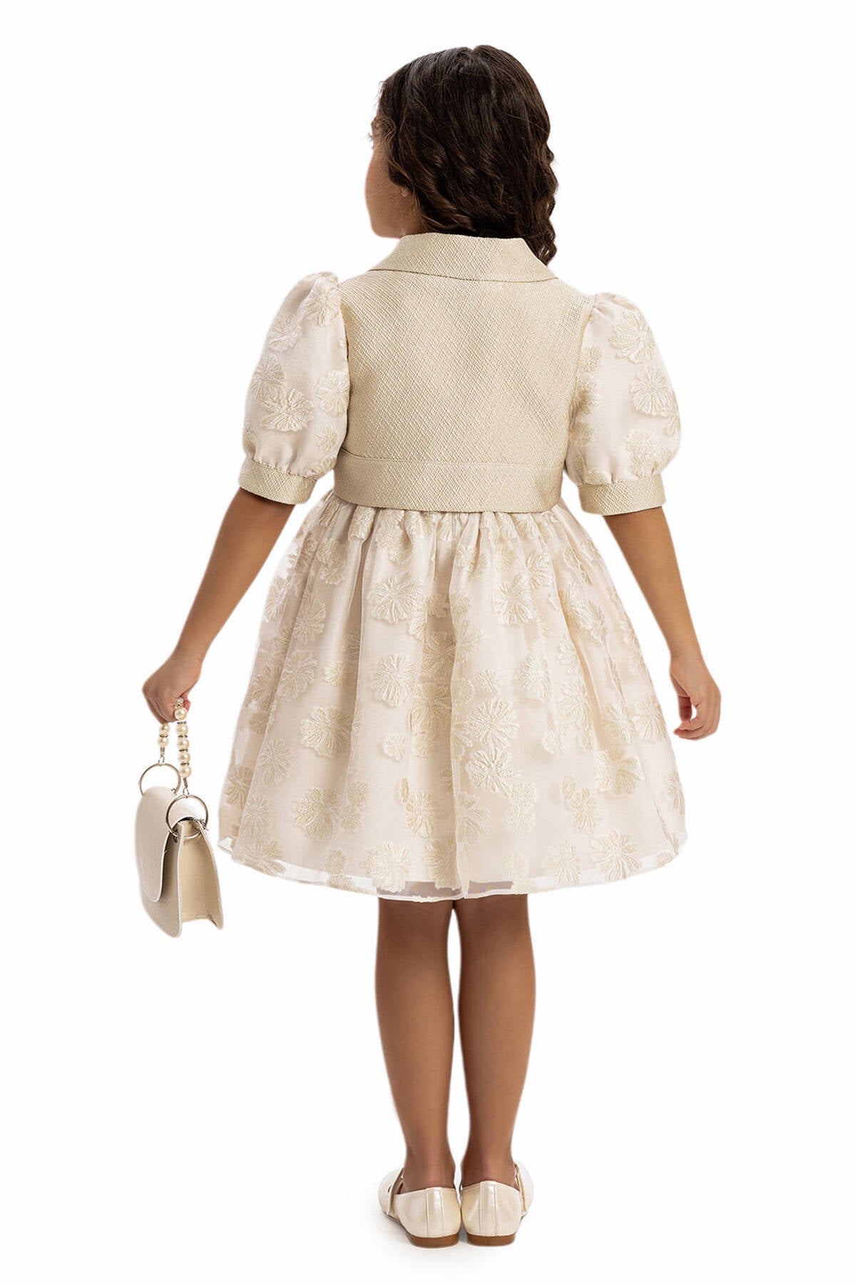 Beige Dress With Short Sleeve Bolero And Bag 3-7 Age 35369pr