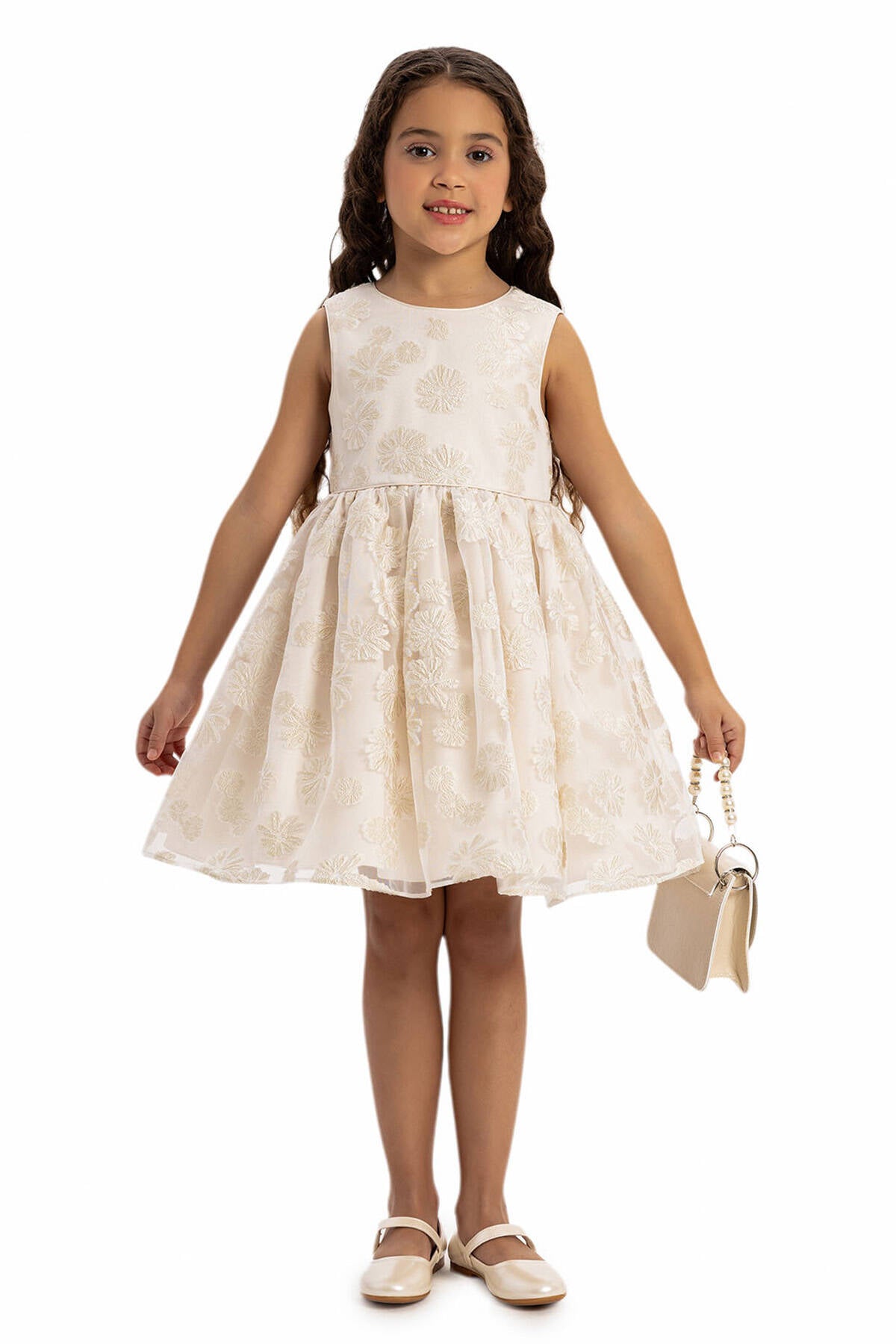 Beige Dress With Short Sleeve Bolero And Bag 3-7 Age 35369pr