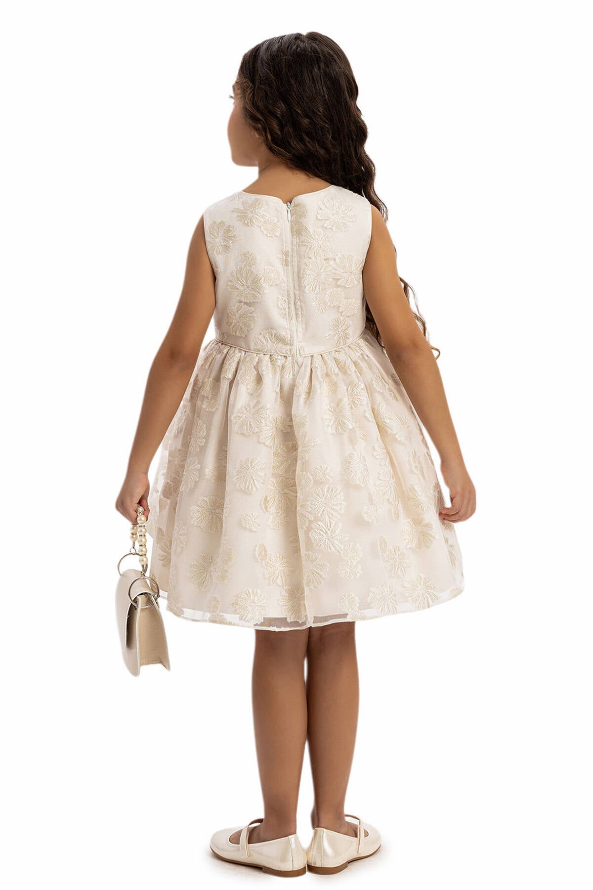 Beige Dress With Short Sleeve Bolero And Bag 3-7 Age 35369pr