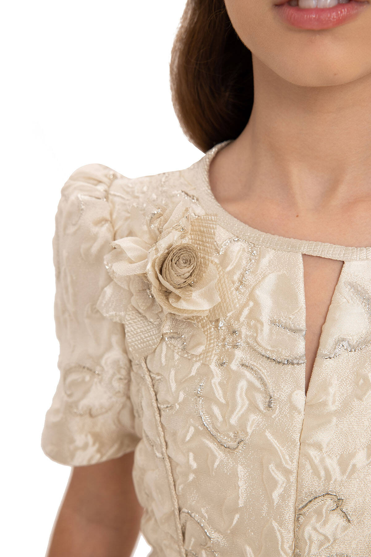 Beige Elegant Girls Dress With Matching Bag 8-14 Age 35377pr