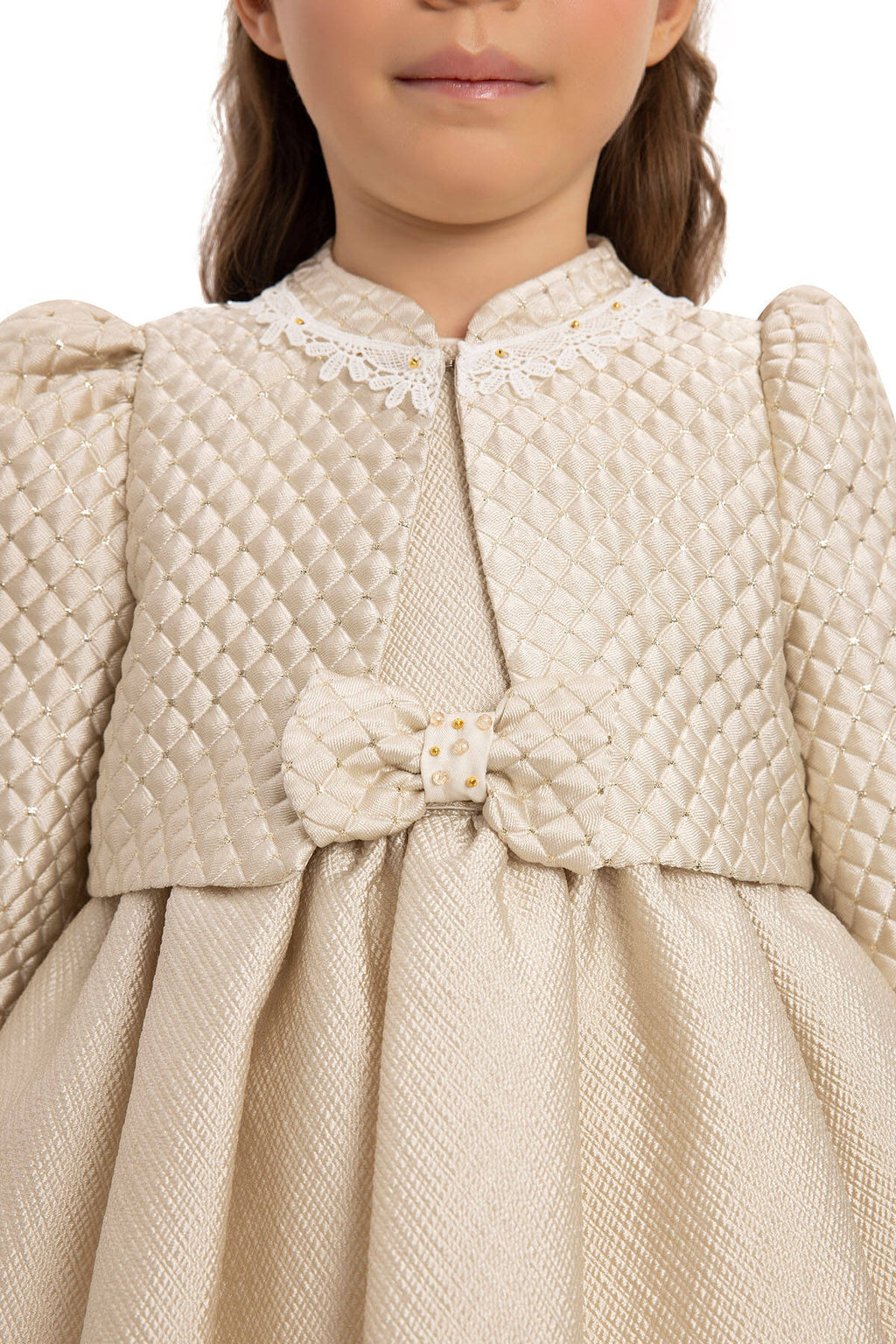 Beige Baby Dress With Jacket And Hair Accessory 6-24 Month 35399pr