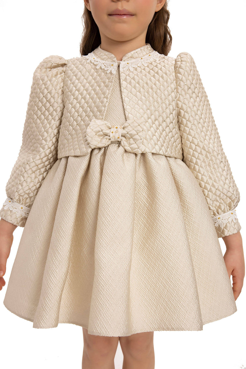 Beige Baby Dress With Jacket And Hair Accessory 6-24 Month 35399pr