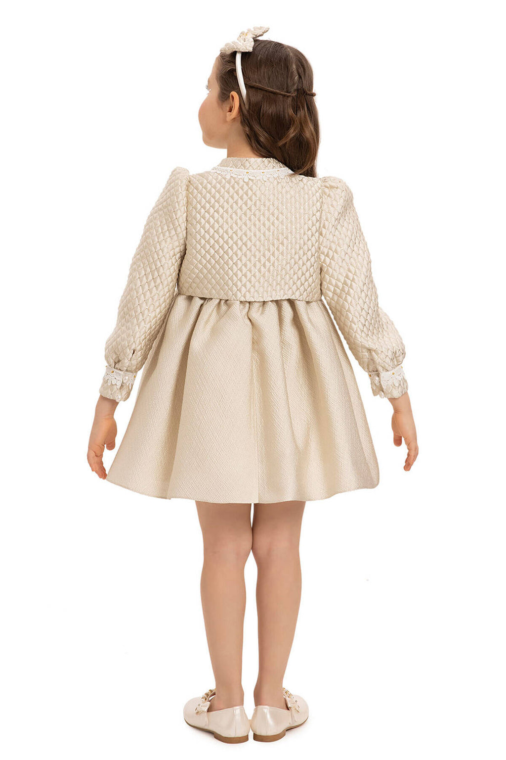 Beige Baby Dress With Jacket And Hair Accessory 6-24 Month 35399pr
