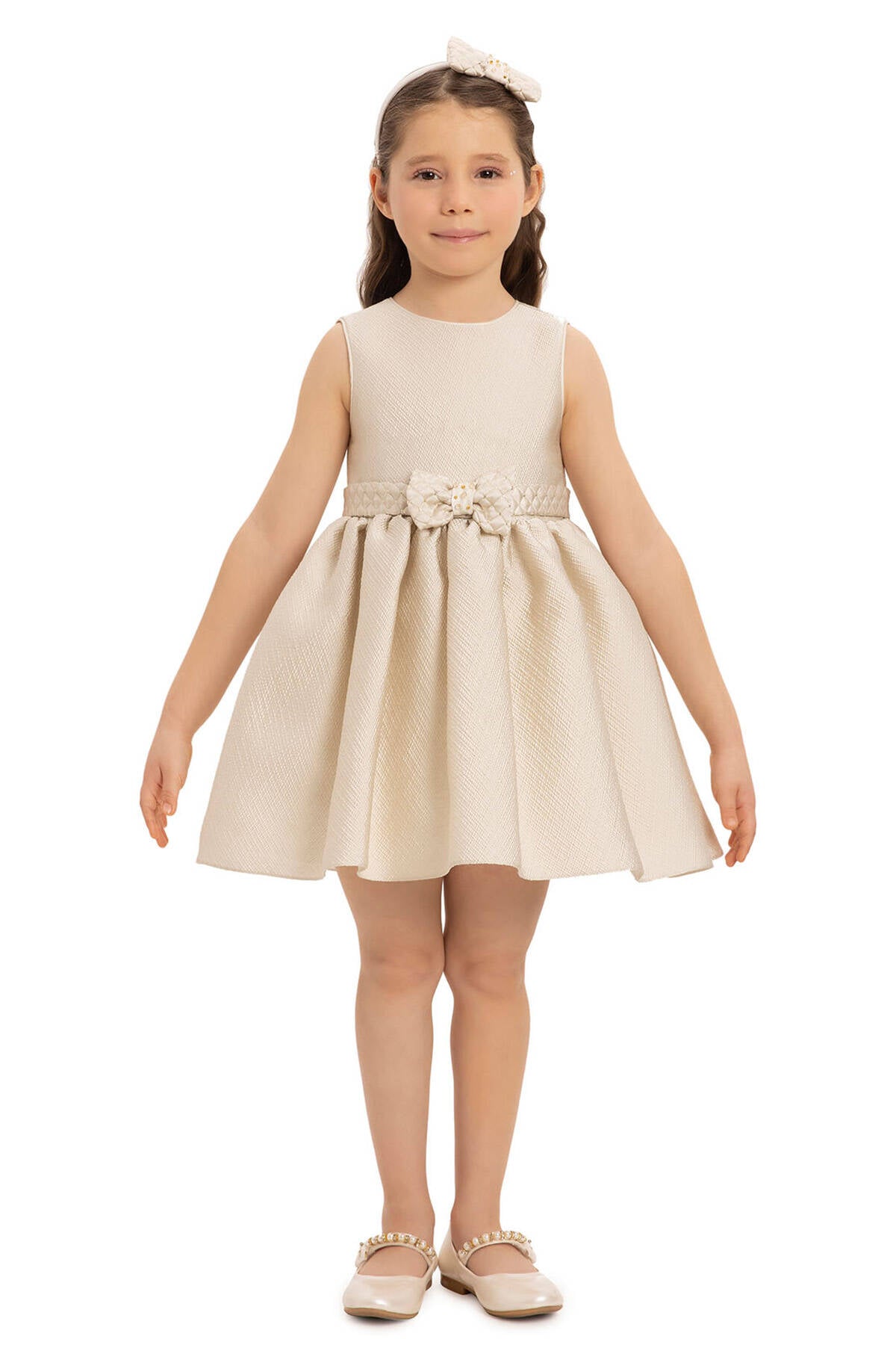 Beige Baby Dress With Jacket And Hair Accessory 6-24 Month 35399pr