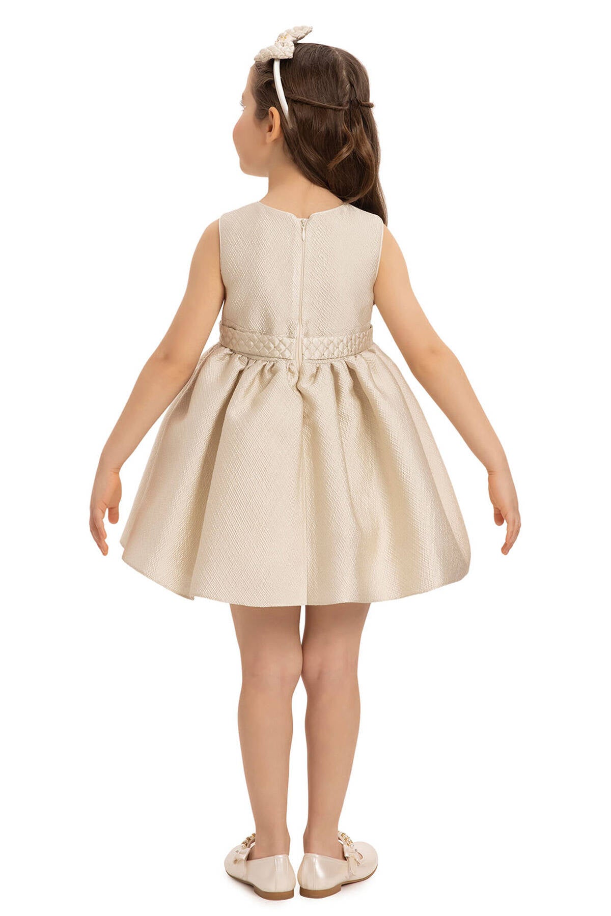 Beige Baby Dress With Jacket And Hair Accessory 6-24 Month 35399pr